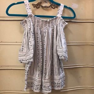 White floral cold shoulder blouse